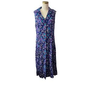Bentley Purple Floral Sleeveless Maxi Dress Collared‎ Button Down Vintage